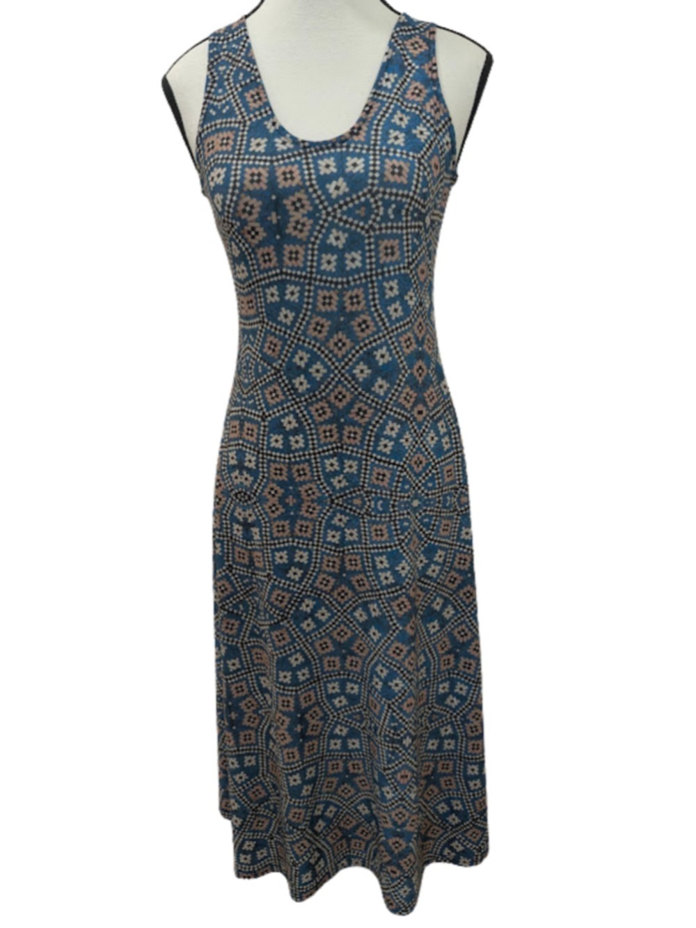 Women's Unbranded Midi Dress Size XS Blue and Beige Geometric Print